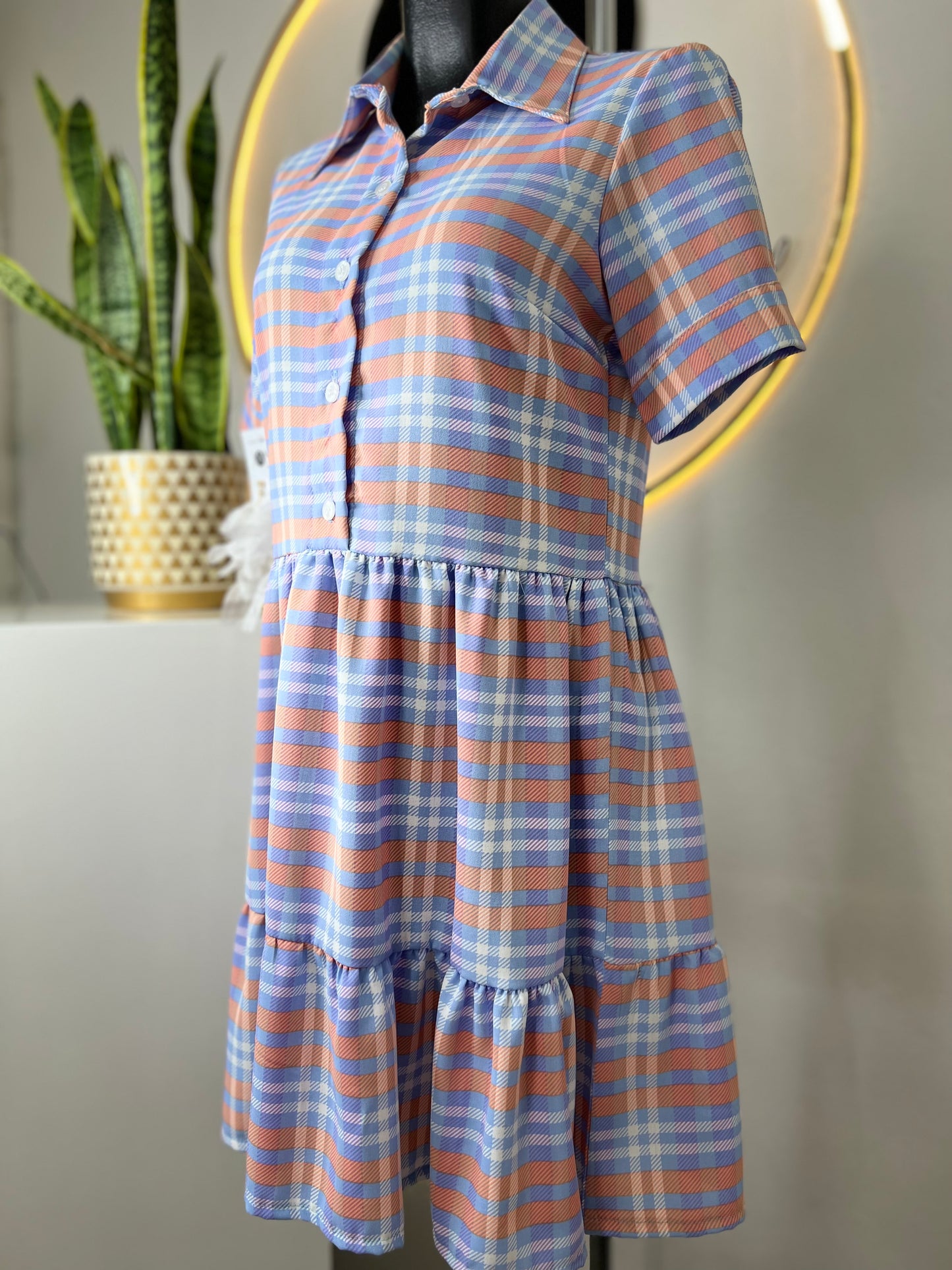Vestido corto estampado cuadros