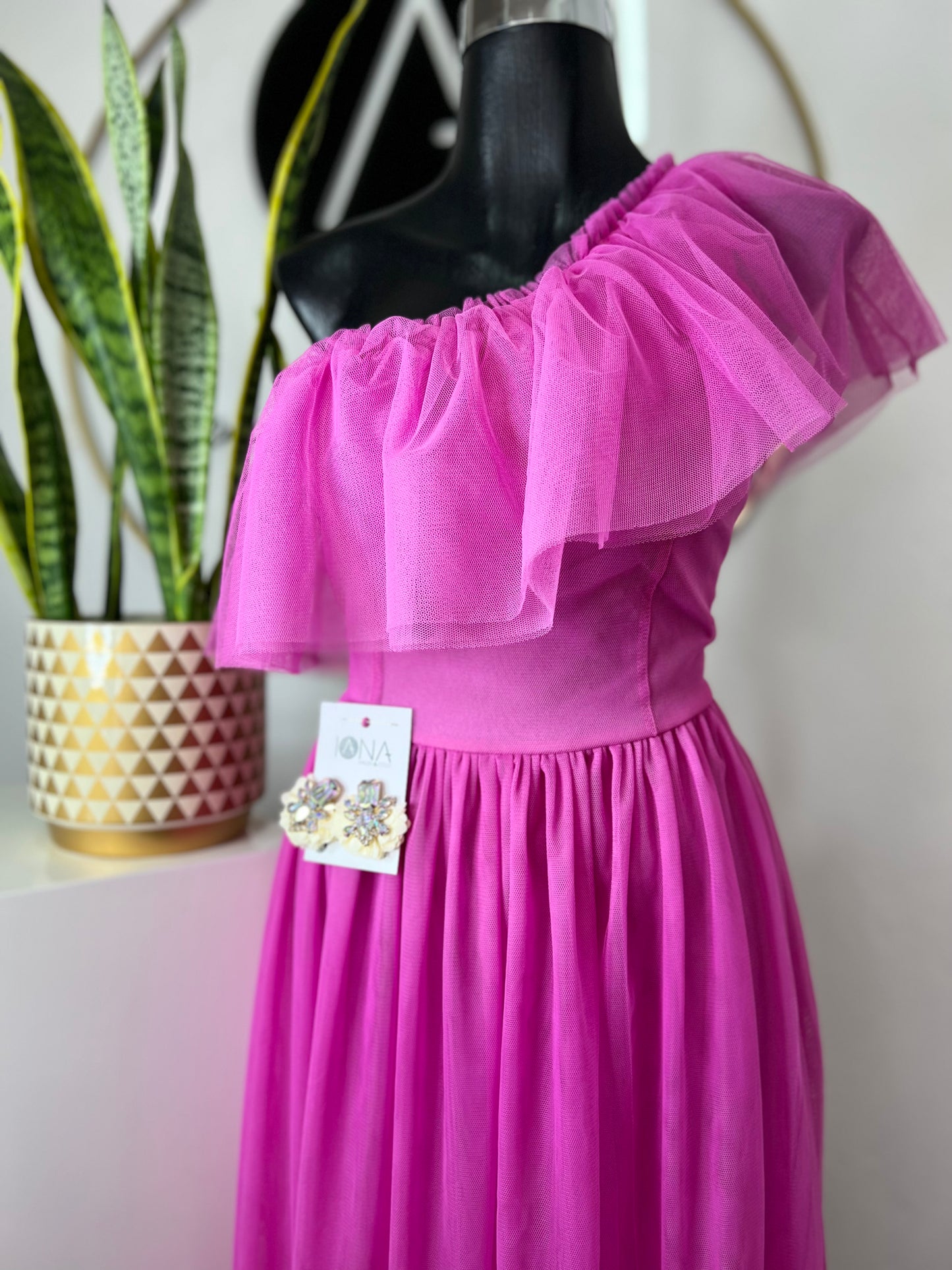 Vestido tul asimétrico rosa