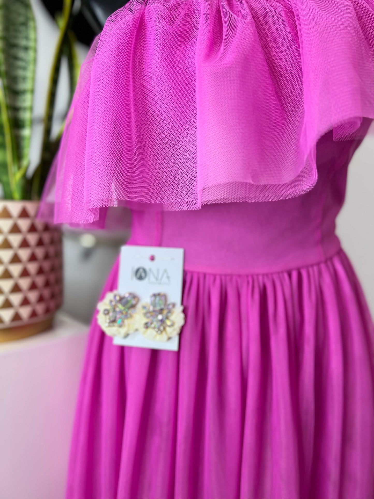 Vestido tul asimétrico rosa