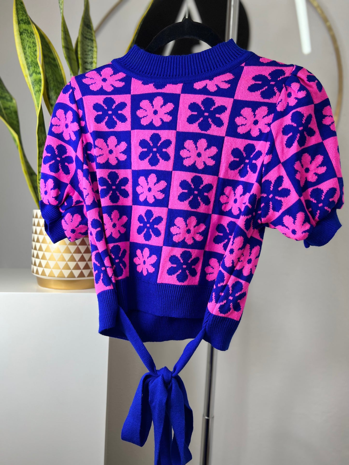 Blusa punto cuadros flores
