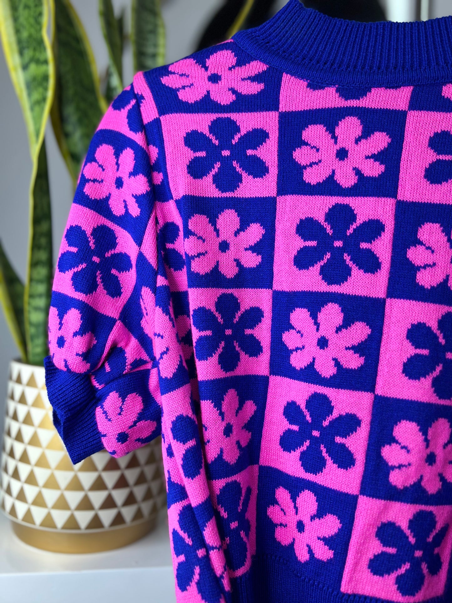 Blusa punto cuadros flores