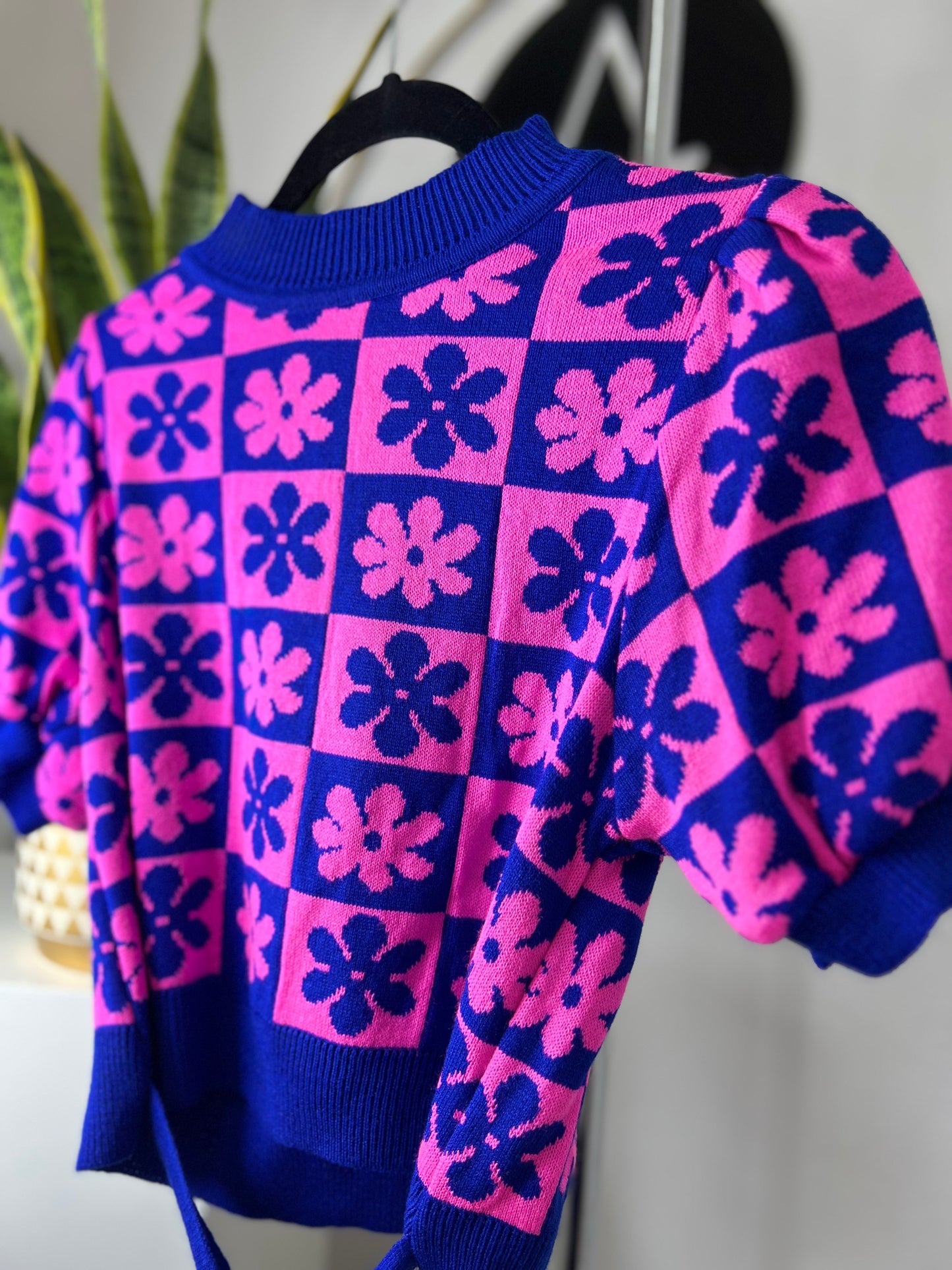 Blusa punto cuadros flores