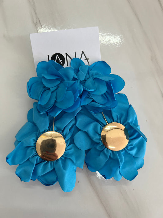 Aretes doble flor azul