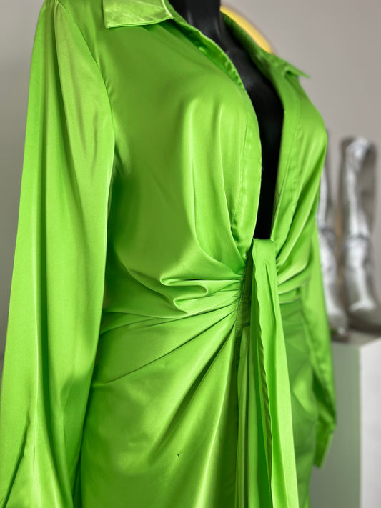 Vestido satén verde Limón